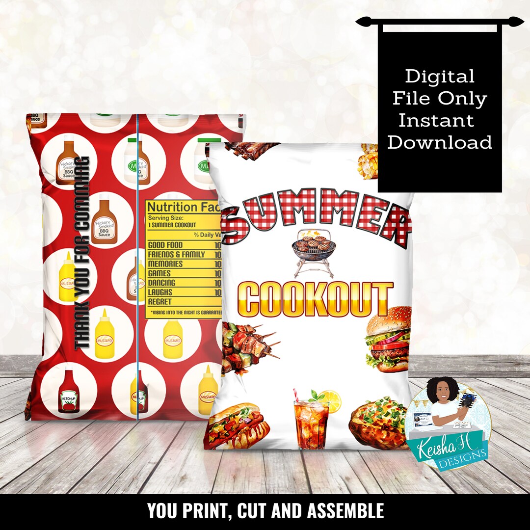 Summer Cookout BBQ Invitation, Birthday Barbeque Chip Wrapper, Family  Reunion Picnic, Birthday Favor, Instant Download - Etsy, image size:1080x1080