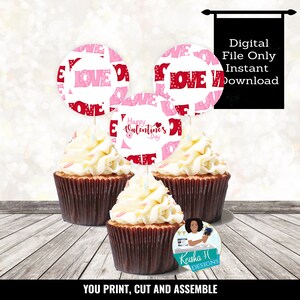 Valentine&#39;s Day Cupcake toppers, DIY Decorations, 3 inch cupcake toppers, Valentine Party Printable, Valentine Party Decor,
