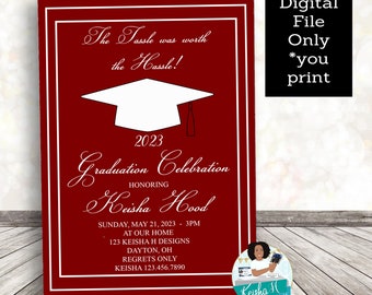 High School Graduation, Custom School Colors Graduation Party Invitation, Graduation Announcement, College Graduation,  Military Graduation