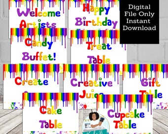 Paint Art Birthday Party Door Sign, Art Paint Party Sign Decorations, Rainbow Party Decor, Rainbow Party Decor Instant Download