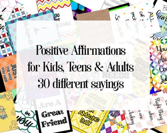 Positive Affirmations for kids, Positive thoughts for teens, Inspirational quotes for adults, 4x6 digital quotes,  Instant Download