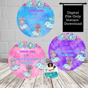 Mermaid Birthday Party Label Sticker, 3 inch Mermaid Birthday cupcake toppers, Mermaid Ocean Treat Goody bag Label, INSTANT DOWNLOAD