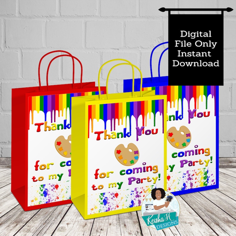 Paint Party Gift Bag Label, Art Birthday Favor Bag Label, Painting