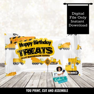 Construction Happy Birthday Rice Treat Printable PDF, Treat Table Candy Label, Instant Download