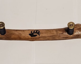 Coat/hat hanger made from MAPLE . elk stamp, shotgun shell pegs HANDMADE
