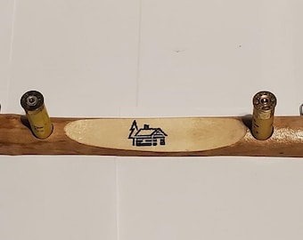 Coat/hat hanger made from MAPLE . Cabin stamp, shotgun shell pegs HANDMADE