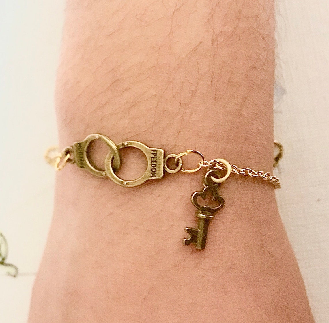 Gold tone Handcuff and Key Bracelet with open/close lobster Etsy