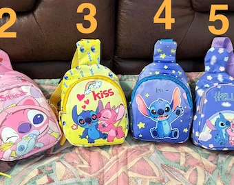Hanging NameTag on a Lilo & Stitch Crossbody chest bag fanny backpack variety for kids
