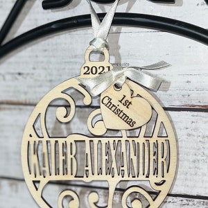Wood name ornament - optional heart tag