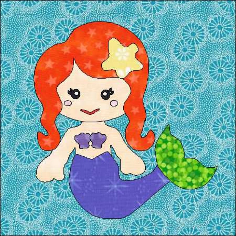 mermaid girl quilt block mermaid quilt instant download etsy