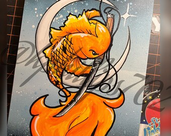 Fighting Koi painting
