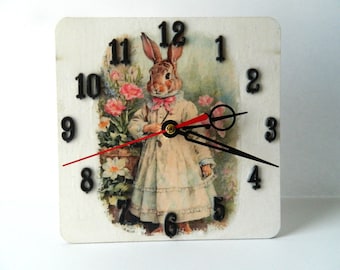 Female Easter Bunny... One of a Kind Handmade Decoupage Rice Paper Clock