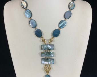 Handmade Teal Shells and Crystal ~ Necklace-Earring Set