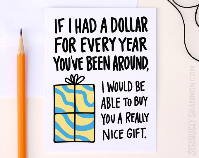 If I had a dollar No Gift Funny Birthday Card A2 Sarcastic Birthday Card