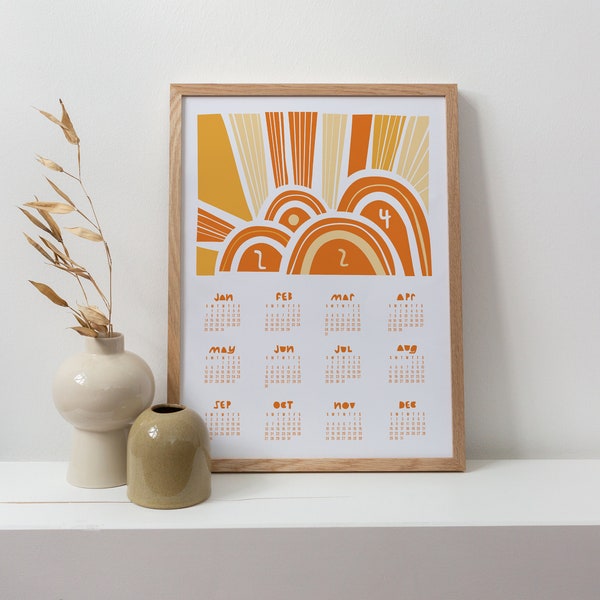 2024 Wall Calendar, Modern Calendar, Poster Calendar 2024, Large Wall Calendar, Abstract Calendar Orange 13x19