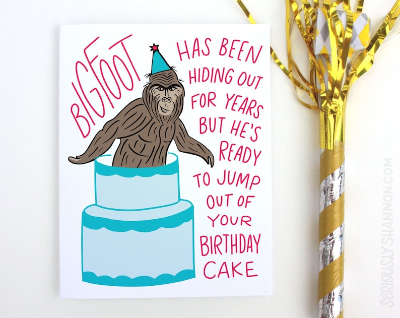 funny birthday card bigfoot greeting card funny sasquatch etsy