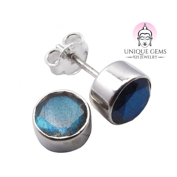 Gemme uniche Orecchini da donna in argento sterling 925 con vero fuoco blu e labradorite da 2,3 carati Art Déco