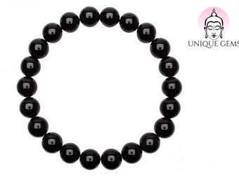 Unique Bracelet de guérison Perles Onyx Noir 8mm pour la femme 16cm à 19cm extensible