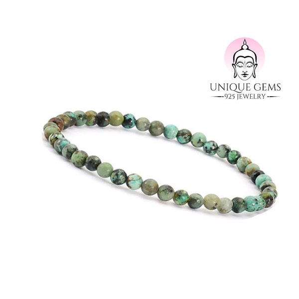Unique Gems Chakra women's healing stones bracelet genuine turquoise beads 4mm stretchable 16cm - 19cm
