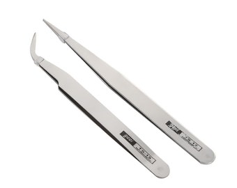 My-Bead Pack of 2 precision tweezers, stainless steel, pointed and offset for jewelry making, bead weaving DIY