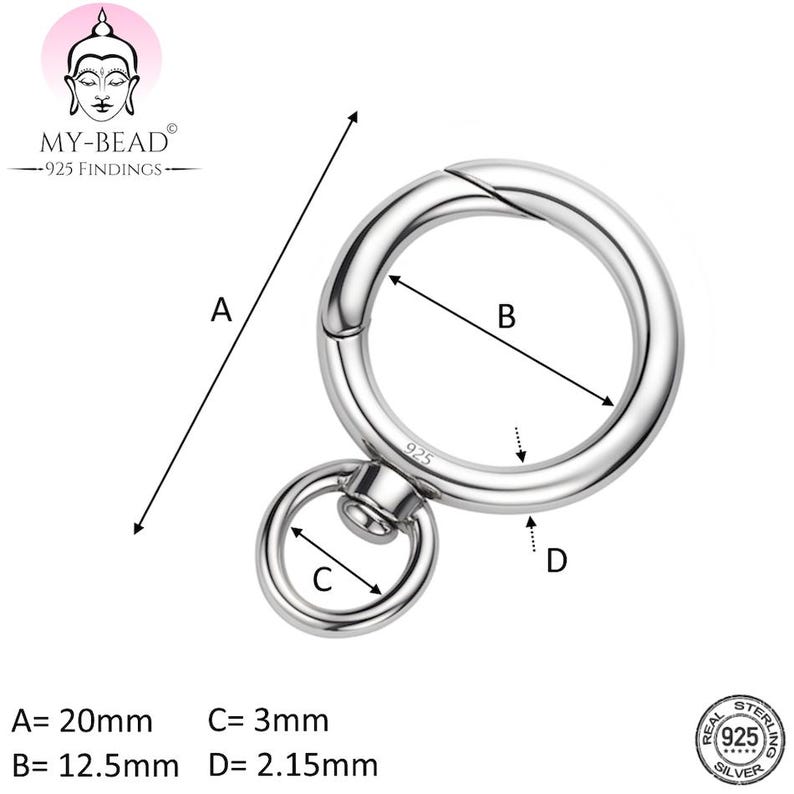 My-Bead Spring Clasp with Swivel Eyelet 20mm 925 Sterling Silver Spring Buckles Carabiner for Necklaces DIY image 2