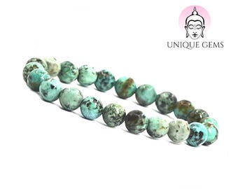 Unique Gems Chakra Women's Healing Stones Bracelet Genuine African Turquoise Beads 8mm
