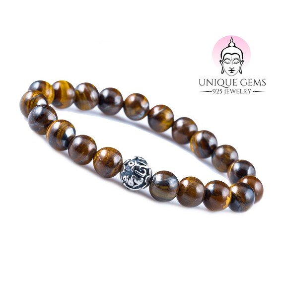 Gemme uniche Chakra Buddha Bracciale con perline turchesi Bracciale protettivo in argento sterling 925 Mantra con perle d'argento da 8 mm - Italia