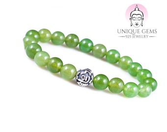 Unique Gems Chakra Buddha Aventurine Beads Bracelet 925 Sterling Silver Mantra Silver Bead 8mm Protection Bracelet