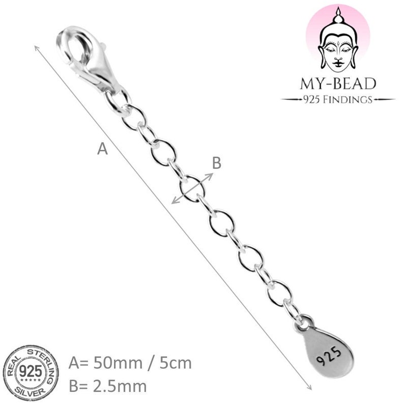 My-Bead chaîne d'extension argent 925 pour colliers et bracelets avec mousqueton qualité par bijoutier DIY 5 Centimètres