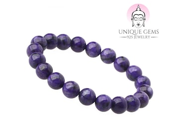 Unique Bracelet de guérison Perles Véritable Charoïte 8mm pour la femme 16cm à 19cm extensible