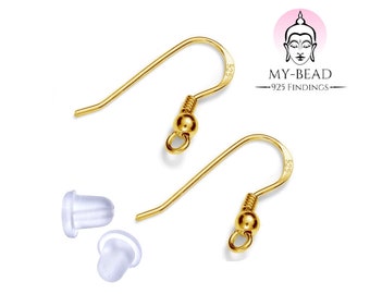 My-Bead Boucles d'oreilles femme crochets d'oreille hameçon or argent sterling 925 double plaqué or 24 carats en 2 versions