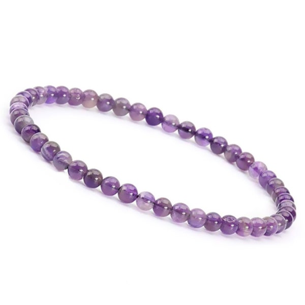 Unique Gems Chakra Bracelet de pierres de guérison pour femme Perles d'améthyste 4 mm Extensible 16 cm - 18 cm