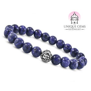 Unique Gem Bracelet Mantra Chakra Charoite 8mm Perles Bracelet Perlé 925 Sterling Argent Protection Bracelet Énergie Bracelet