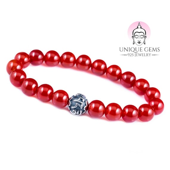 Braccialetto di perle Mantra in granato nobile 8 mm in argento sterling 925 con pietra naturale Chakra e perle in argento, braccialetto protettivo per donna e uomo - Italia