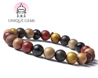 Unique Gems Chakra Bouddha bracelet en perles de bois précieux 8mm bracelet énergétique extensible unisexe qualité bijoutier 16cm à 19cm