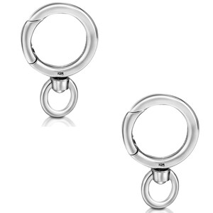 May include: Two silver-colored, round clasp connectors with a smaller ring attached below. The clasps are marked with "925". The connectors are designed to open and close, likely for attaching to jewelry or accessories.