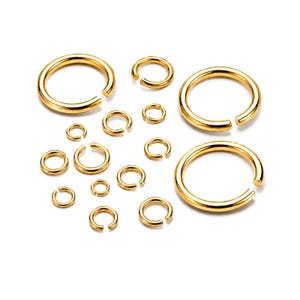 Runda hoppringar i 18 karat guld och 925 sterlingsilver | Vanliga storlekar | Öppna öglor för smyckestillverkning, halsband, armband | Smyckestillbehör för hemmafixering