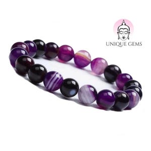 Unique Gems Chakra Bracelet Purple Agate with 8mm Pearls elastic band 16 cm to 19 cm