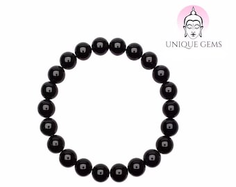 Pulseira de Pérolas de Ônix Negras, Pedra Natural Ø 8 mm da Unique Gems© Pulseira de Proteção com Pedras de Cura de Chakras para Mulheres, Homens e Crianças