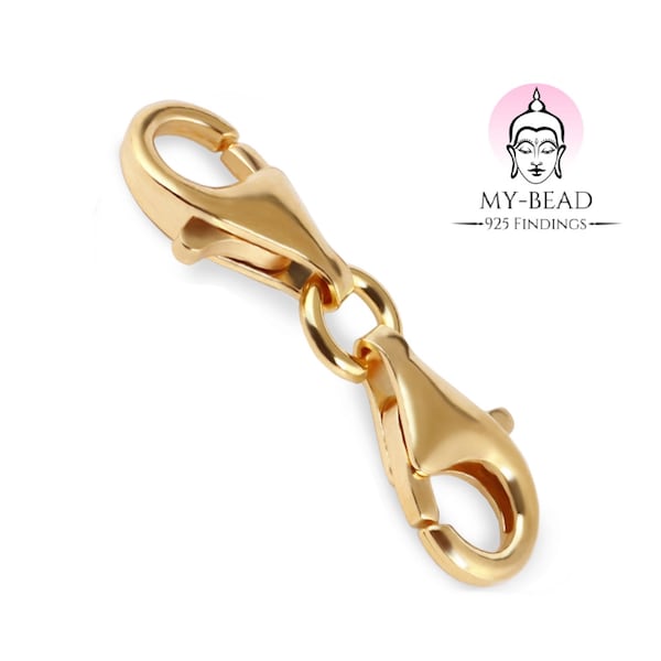 My-Bead Chiusura di base a moschettone doppia 24mm Argento 925 Placcato Oro per bracciali e collane Qualità da gioielliere