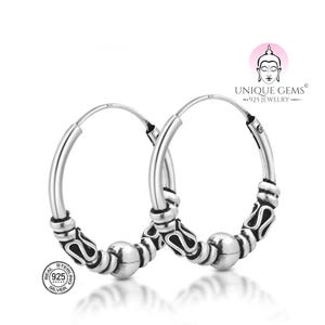 Unique Gems Ohrringe keltische Creolen Silber 925 Sterlingsilber Gothic Ohrpiercing Silberohrringe mit Kugel Ø 18mm Juweliers- Qualität