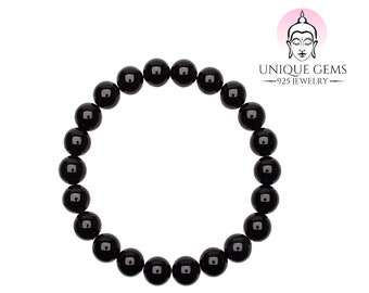 Unique Bracelet de guérison Perles Onyx Noir 8mm pour la femme 16cm à 19cm extensible