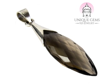 Unique, exclusive Art Nouveau chain pendant with real smoky quartz drops set in 925 sterling silver 8.6 carat in jeweler's quality