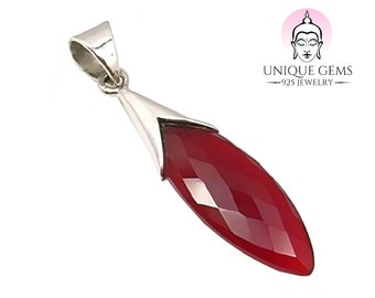Unique exklusiver Jugendstil Damen Ketten Anhänger roter Karneol Tropfen in 925 Sterling Silber 8.8 Karat in Juweliers- Qualität