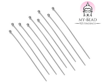 My-Bead eye pins head pins 925 sterling silver 20mm, 50mm, 70mm x 0.5mm head round Ø 1.8mm jeweller's quality DIY