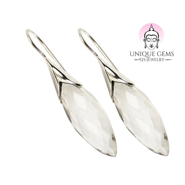 Unique Gems boucles d'oreilles Art Nouveau exclusives en cristal de roche gouttes en argent sterling 925 13 carats de qualité bijoutier