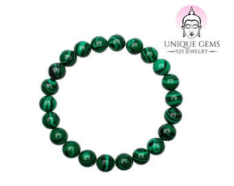 Unique Bracelet de guérison Perles Malachite 8mm pour la femme 16cm à 19cm extensible