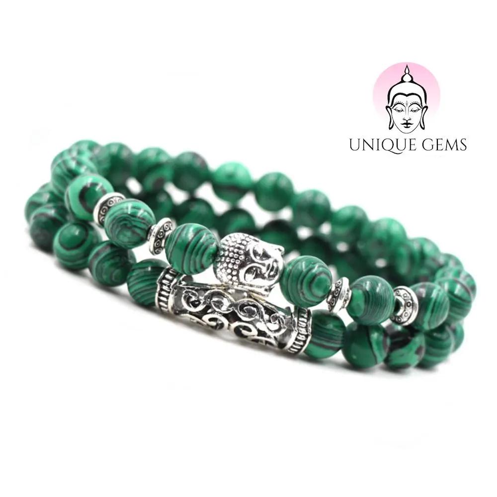 Bracelet Perles Malachite Verte Et Acier Inoxydable - Taille Ajustable - Pierre Naturelle - Cadeau Femme/homme - Bijou Bohème - 4