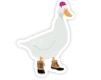 Duck in Boots Sticker: Funny Waterproof Vinyl Decal - Hiking Camping