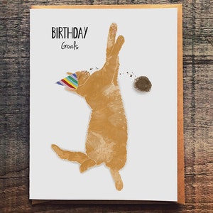 Funny Cat Birthday Card – Party Cat and Chocolate Card – Cute Birthday Goals Greeting – Cat Lover Birthday Gift – Pounce for Joy